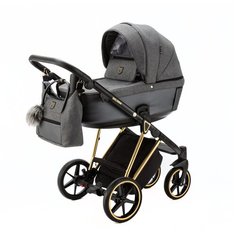 Коляска универсальная Adamex Belissa Special Edition 3 в 1, PS-562 - темно-серая, темно-серая перламутр кожа, золотая рама