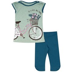 Комплект для девочки КМ-1433,туника+лосины, Утенок, размер 72(140) зеленый велосипед