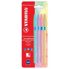 STABILO Шариковая ручка liner 808 Pastel, 4 штуки, синие масляные чернила