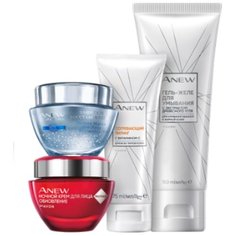 Подарочный Набор ANEW by AVON, из четырёх средств: Ночная маска для лица "Защита и восстановление", 50 мл, Ночной крем "Обновление", 50 мл, Гель-желе для умывания с древесным углем ,150 мл, Согревающий гоммаж с витамином С, 75 мл.