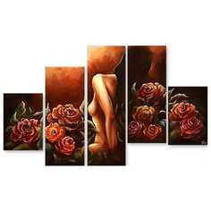 Модульная картина на холсте "Дева в розах" 150x91 см Modulka.Ru