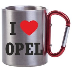 Металлическая кружка с карабином I love opel Drabs