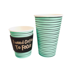 Стакан одноразовый бумажный 500 мл (16 унций), цена за 1000 шт, однослойный, зеленый принт и черные полоски. (в упак. 1000 шт) ЭКО ВОСХОД