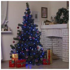 Гирлянда уличная Luazon Lighting Нить с насадками Шарики d=1, 5 см 10 м, LED-100-220V, 8 режимов, нить темная, свечение синее (671563)