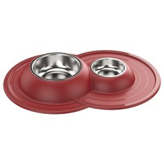 Миска двойная Lilli Pet для животных, на подставке, 49х33х6 см, красная