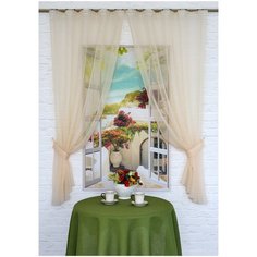 Тюль для кухни Византия "Lady Dee" микровуаль с подхватами, персиковый, 280х180 см