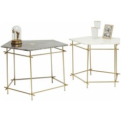 KARE Design Столик приставной Mystic, коллекция "Мистика", количество предметов 2 70*52*50, Мрамор, Сталь, Серый, Белый