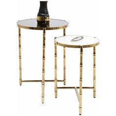 KARE Design Столик приставной Bamboo, коллекция "Бамбук", количество предметов 2 45*58*45, Стекло, МДФ, Нержавеющая сталь, Черный, Белый