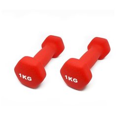 Гантели шестиугольные неопреновые (2х1 кг) 2 кг, красные Icon