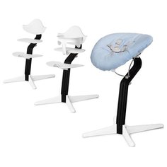 Детский стульчик Evomove Nomi от 0 мес до 12 лет с черным основанием (комплект) белый; текстиль - лазурь