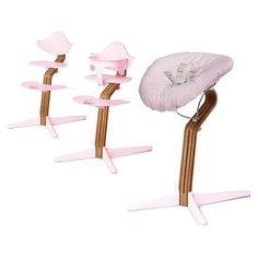 Детский стульчик Evomove Nomi от 0 мес до 12 лет с основанием дуб (комплект) розовый; текстиль - розовая пудра