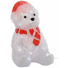 Фигурка Kaemingk Медведь в красном колпачке и шарфе светодиодный 27,5 см (492099) белый