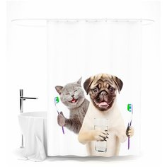 Шторка для ванной "А ты почистил зубы?", 145х180 см Сирень