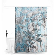 Шторка для ванной "Медно-голубые листья", 145х180 см Сирень