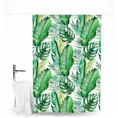 Шторка для ванной "Листья папоротника и монстеры" Сирень