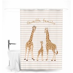 Шторка для ванной "Милая семья жирафов" Сирень