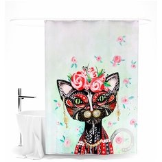 Шторка для ванной "Арт кошка" Сирень