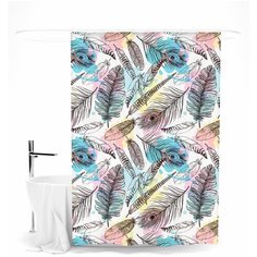 Шторка для ванной "Папоротник и перья" Сирень