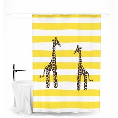 Шторка для ванной "Графичные жирафы" Сирень