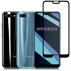 Защитное стекло с черной рамкой ROSCO для Honor 10 и Honor 10 Premium (Хонор 10 и Хонор 10 Премиум), силиконовая клеевая основа