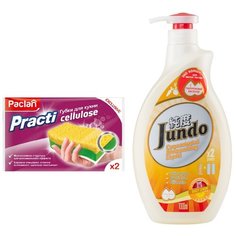Jundo Конц-ный ЭКО гель с гиалуроновой кислотой для м.п. и детских принадлежностей «Juicy Lemon»,1л.+ PACLAN PRACTI CELLULOSE ГУБКИ ДЛЯ КУХНИ, 2ШТ.