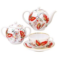 Сервиз чайный. Императорский фарфоровый завод. Форма Тюльпан. Рисунок Бабочки. 20 предметов.