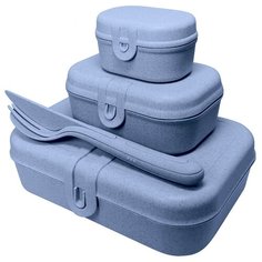 Набор из столовых приборов и 3 ланч-боксов KoziolPASCAL Organic синий