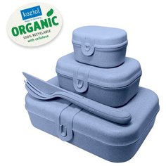 Набор из 3 ланч-боксов и столовых приборов PASCAL Organic синий Koziol