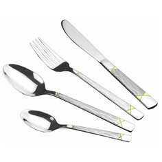 Набор столовых приборов LARA PHOENIX 24пр, зерк.полировка, остр.вилка, лазер, позолота LR10-12/24