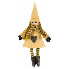 Кукла на ёлку ДЕВОЧКА С СЕРДЕЧКОМ, текстиль, бежевая, 27 см, Due Esse Christmas DP219-150-155/ANGELBEIGE