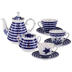 Сервиз чайный. Императорский фарфоровый завод. Форма Лучистая. Рисунок Морские звезды. Твердый фарфор.