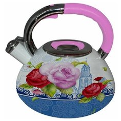 Чайник со свистком 3л Peterhof PH-15607 синий-розовый