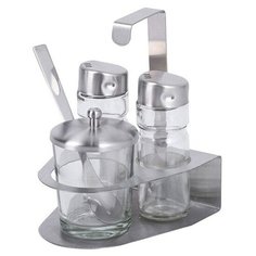 Набор для специй BEKKER BK-3096 Солонка, перечница, емкость с ложечкой для горчицы из стекла с крышками из нержавеющей стали
