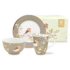 Набор из 3-х предметов для завтрака Pip Studio Early Bird Khaki: пиала д.15 см, тарелка д.21 см, кружка 350 мл, 51.020.107