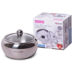 Сахарница Kamille 460мл из нержавеющей стали с ложечкой и стеклянной крышкой (арт. 7002)
