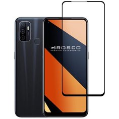 Прозрачное защитное стекло ROSCO с черной рамкой для Oppo A53 и A54 (Оппо А53 и А54), силиконовая клеевая основа