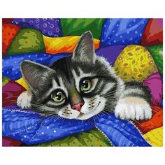 Белоснежка Картина по номерам "Котик в лоскутках" 40х50 см (002-AB)