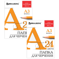 Папка BRAUBERG для черчения, ватман ГОЗНАК Кбф без рамки 129254-2, 42 х 29.7 см (A3), 200 г/м², 24 л. (2шт.)