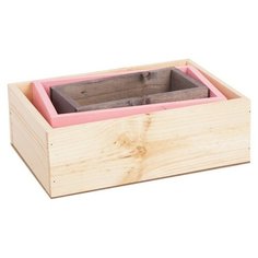 Ящик Дарите счастье набор 3 в 1 с шильдиком Ты мое счастье 30 × 21 × 12 см бежевый/коричневый/розовый