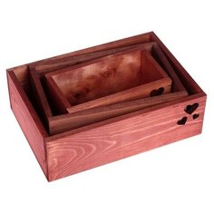 Ящик Дарите счастье набор 3 в 1 Сердечко с лазерной резкой 30 х 21 х 9.5 см красный