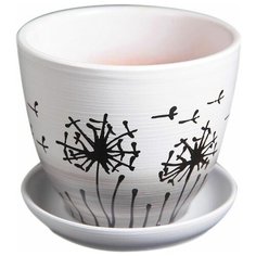 Горшок Художественная керамика Одуванчик с подставкой белый/черный