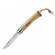 Нож Opinel №7, нержавеющая сталь, бук, с кожаным темляком