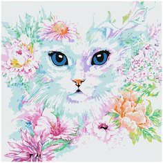 Картина по номерам Molly 30х30 см Кошечка в цветах Котеин