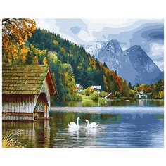 Картина по номерам ВанГогВоМне, 40х50см - Лебеди на озере в горах Paintboy