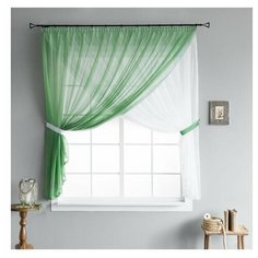 Тюль PASIONARIA "Руфус Зелёный" на шторной ленте с 2 подхватами, 300х180 см - 1 шт.