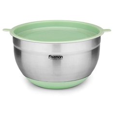 Миска Fissman 16x10 см / 1,5 л с крышкой, цвет ЗЕЛЕНЫЙ ЧАЙ (нерж.сталь) (5114)