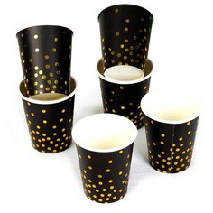 Стакан бумажный "Конфетти" с тиснением, набор 6 шт, цвет чёрный 3968821 Сима ленд