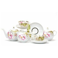 Сервиз чайный. Дулёвский фарфоровый завод. Форма Тюльпан. Рисунок Июнь. 15 предметов.