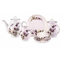 Сервиз чайный. Дулёвский фарфоровый завод. Форма Белый лебедь. Рисунок Лаванда Отводка золотом. 21 предмет.