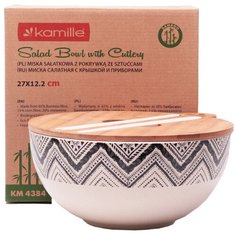 Миска Kamille Ø27*12.2 см из бамбукового волокна с бамбуковой крышкой и приборами